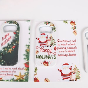 Abridor de botellas con imán personalizado para regalo de Navidad, abridor de botellas personalizado con tarjeta de regalo, regalo de Año Nuevo, recuerdo de boda para invitados, baby shower