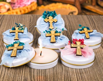 Velas personalizadas para recuerdos de bautizo, velas en lata, velas en caja de metal, velas para baby shower, regalos de vela, regalos de bautizo, regalo de agradecimiento por bautizo
