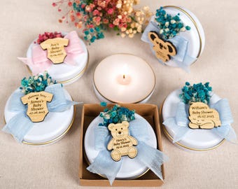 Baby Shower Scented Candle Favors for Guests, Baptism Favor, Tin Box Candle Favors, Floral Candle, Personalized Candle, its a girl, Baby Boy