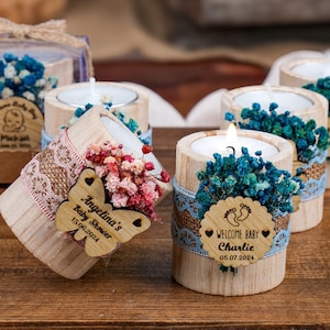 Baby Shower Favors Candle Holders, Custom Candle Favors, Wooden Tealight Holder, Baby Shower Gifts, Personalized Candle, Thank You Favors
