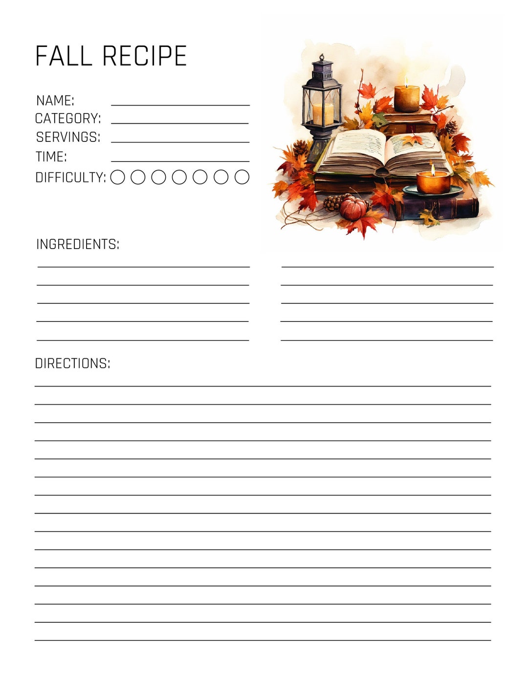 Fall Recipe Template Printable Template Fall Recipe Card - Etsy