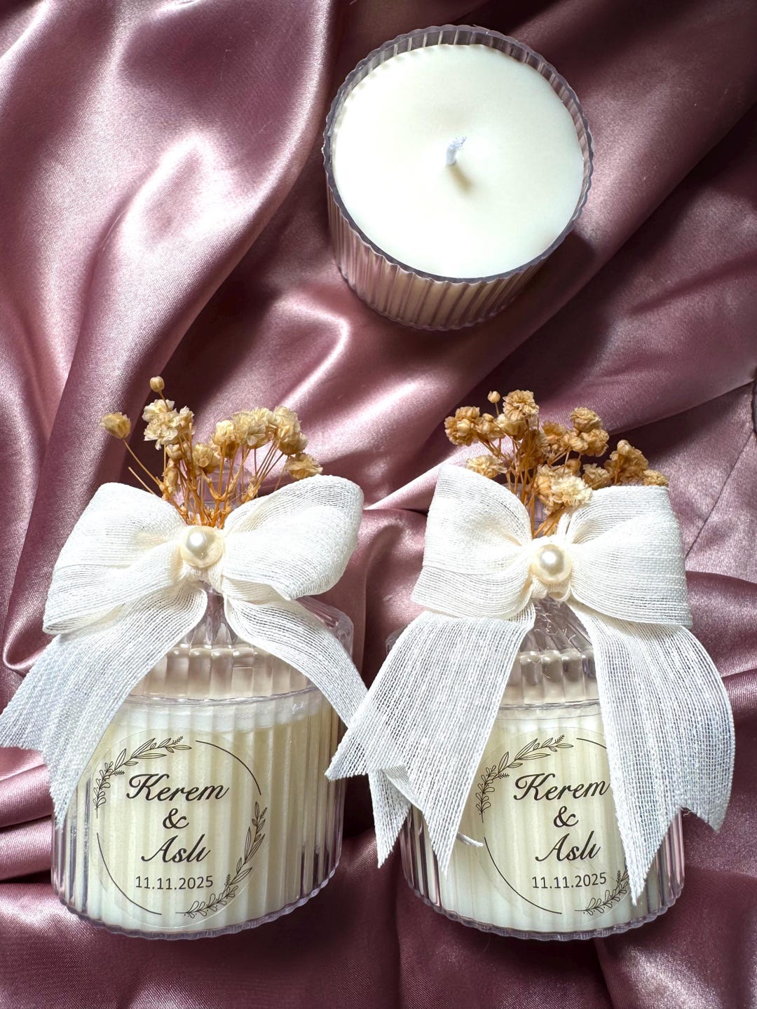 Personalized Wedding Favor Candle: Soy Wax, Dried Flowers & Ribbon - Etsy