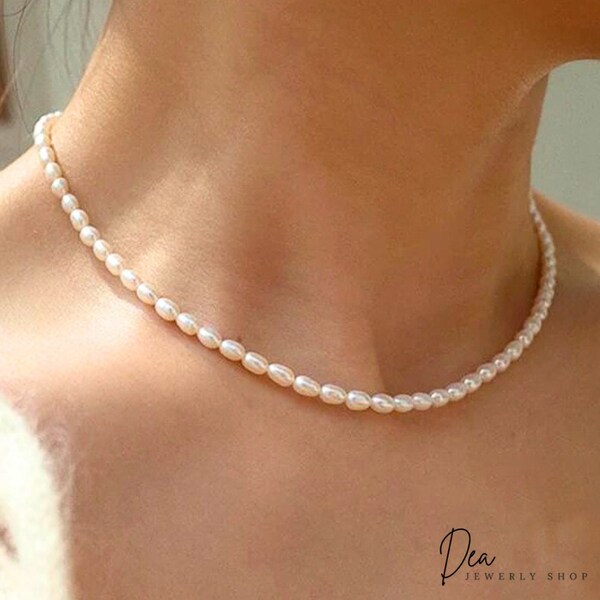 Collier ras de cou en perles d'eau douce, petit collier de perles, collier minimaliste, tour de cou en perles pour femme, collier pour femme, cadeau pour elle, cadeau pour maman