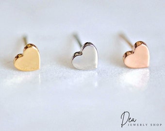 Small heart stud earrings in sterling silver, silver, gold or rose gold, dainty heart stud, Gift for Her, Gift for Mom, Christams Gift 2023