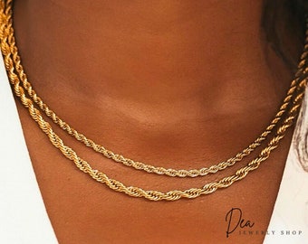 18k Gold Rope Chain Necklace,Rope Chain,Gold Filled Chain,Twist Chain Necklace,Gold,Birthday Gift for Her, Christmas Gift 2023, Gift for Mom