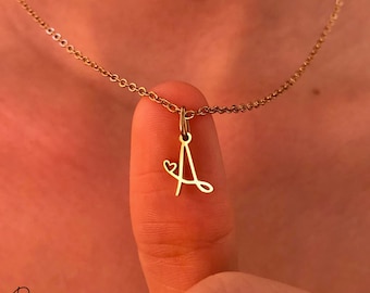 Collier coeur initial en or 18 carats, colliers personnalisés petite lettre coeur, cadeau d'anniversaire pour elle, cadeau de fête des mères, cadeau pour maman