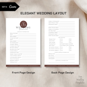 Professional Wedding Planner Client Questionnaire and Checklist Planner, Intake Form, Bride and Groom Questionnaire, Editable Canva Template