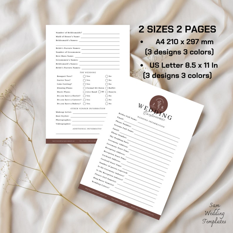 Professional Wedding Planner Client Questionnaire and Checklist Planner ...