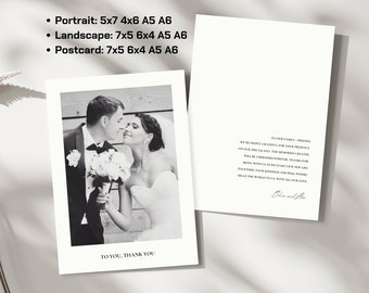 Minimalist Wedding Thank You Card with Photo, Editable Template, Printable Photo Thank You, Wedding Thank You card Template, Wedding Canva