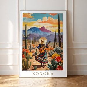 Sonora Mexiko Reise Poster Wand Kunst Baum Poster Mexiko Kaktus Ölfarbe Reise Poster Aquarell Mexikanische Wand Kunst Dekor Download Druck