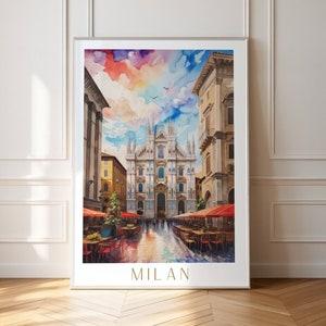 Duomo Milan Travel Poster Wall Art Gift Print, Duomo Cathedral Oil Paint Decor Watercolor Retro Italy Milan Digital Print Duomo Download