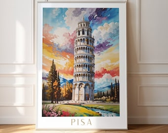 Pisa Italy Travel Poster Wall Art Italy Poster Gift Pisa Oil Paint Travel Poster,Watercolor Pisa Wall Decor Download Print, Pisa Poster Gift