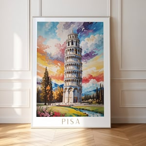 Piza Włochy Podróż Plakat Sztuka Ścienna Włochy Plakat Prezent Piza Farba Olejna Podróż Plakat, Akwarela Piza Dekoracja Ścienna Pobierz Wydruk, Piza Plakat Prezent