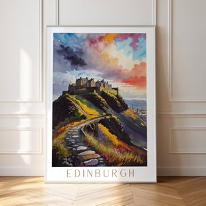 Edinburgh Castle Travel Poster Wall Art,Scotland Edinburgh Travel Poster Gift, Oil paint Edinburgh Castle Travel Poster,Watercolor Edinburgh