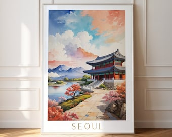 Korea Travel Poster Print, Seoul Digital Travel Poster, South Korea Wall Art Travel Print, ,Seoul Wall Art Poster Gift, Gyeongbokgung