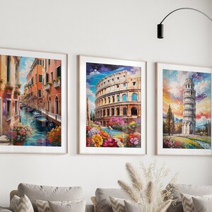 Rome Italy Set of 3 Travel Poster Wall Art,Rome Pisa Set of Three Travel Poster, Venice Rome Colosseum Travel Poster,Watercolor Italy Rome