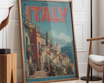 Vintage Italy Travel Poster | Amalfi Coast Wall Art | Retro Italian Riviera Print | Mediterranean Coastal Home Decor | Italian Seaside Art