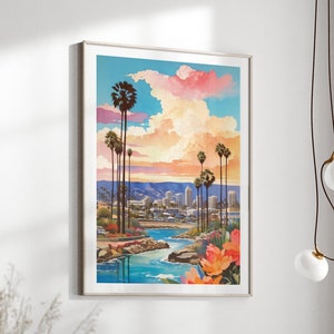 San Diego Travel Poster Wall Art,San Diego California Travel Poster Gift, Oil paint San Diego Beach Travel Poster,Watercolor San Diego Beach
