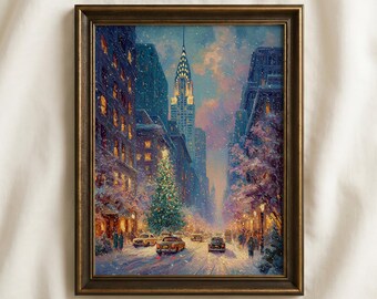 New York Christmas Print | Chrysler Building Winter Art | Manhattan Snowy Street Print | Vintage NYC Holiday Decor | New York Wall Art
