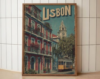 Lisbon Portugal Vintage Print | Retro Lisbon Street Poster | Portuguese Tram Travel Art | Lisbon City Wall Decor | European Travel Poster