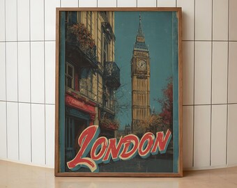 Big Ben Travel Poster | Vintage London City Art | Retro England Wall Print | London Landmark Wall Decor | British Travel Poster Art