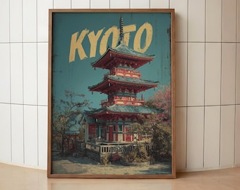 Vintage Kyoto Travel Poster | Japanese Pagoda Wall Art | Retro Japan Travel Print | Kyoto Temple Home Decor | Japanese Architecture Print