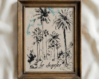 Print van een palmboom uit Los Angeles | Muurdecoratie met Californische kust | Minimalistische palmboomposter | Moderne boho zwart-wit kunst | Neutrale kustkunst
