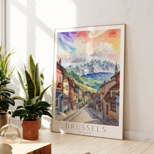 Brussels Travel Poster Wall Art Gift Print Brussels Belgium Oil paint Maximal Decor Watercolor Retro Brussels Belgium Digital Print Download