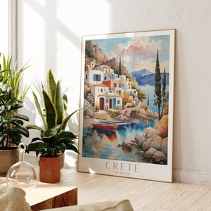 Crete Travel Poster Wall Art Gift Print Greece, Island Oil Paint Decor Watercolor Retro Beach Crete Greece Digital Print Download