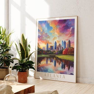 Atlanta Travel Poster Wall Art Gift Print, Atlanta Georgia Skyline Oil paint Maximal Decor Watercolor Piedmont Park Digital Print Download