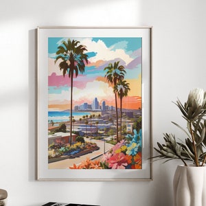 San Diego Travel Poster Wall Art,San Diego California Travel Poster Gift, Oil paint San Diego Beach Travel Poster,Watercolor San Diego Beach