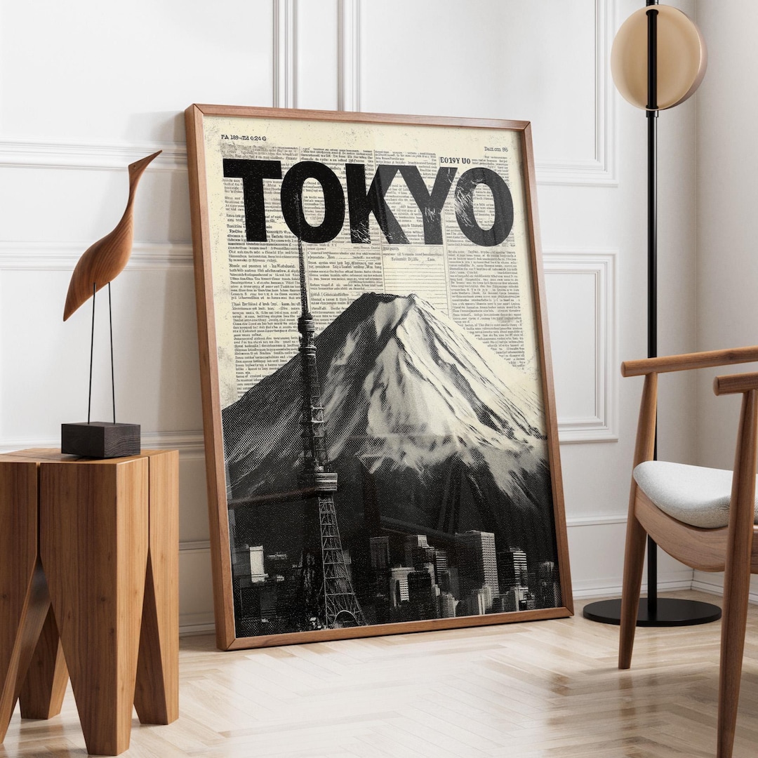Tokyo Newspaper City Wall Art | Tokyo Japan Travel Poster | Retro Mount ...