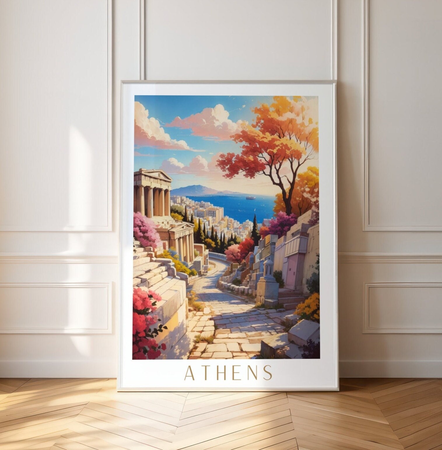 Greece Oil Painting for Adults Paint by Numbers DIY Kit Paint on Your Own  Wall Art Home Decoration Old Town Framed Oil Painting Kit AD0034 
