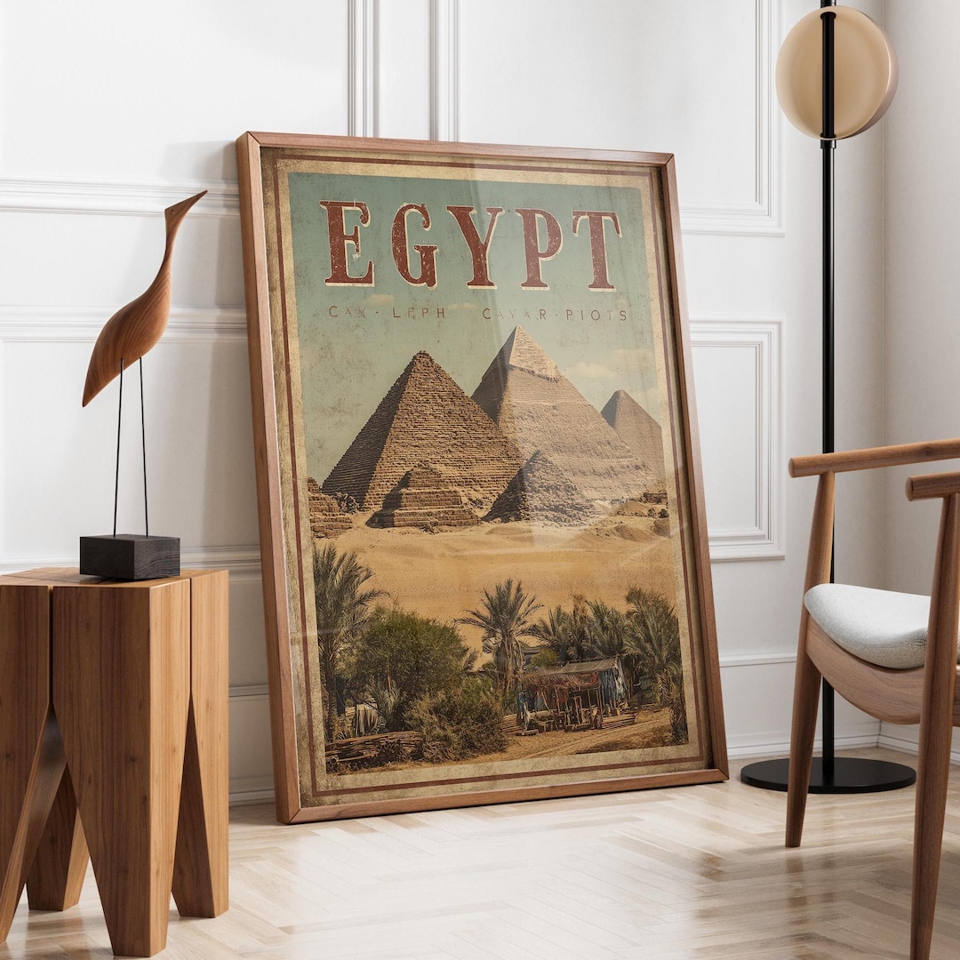 Egypt Pyramids Travel Poster | Vintage Egypt City Print | Retro Giza ...