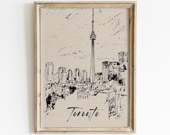 Toronto Skyline Muurdecoratie | Moderne stadsprint van Toronto | Minimalistische CN Tower poster | Zwart-wit stadsgezicht | Stedelijke Canadese woondecoratie