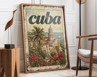 Vintage Cuba Travel Poster | Havana Capitol City Print | Tropical Caribbean Wall Art | Retro Cityscape Home Decor | Coastal Island Gift |