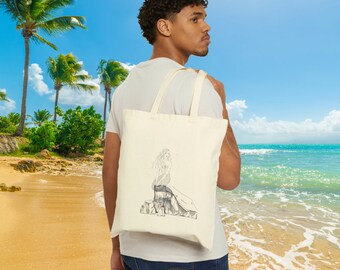 Cotton "Love Mermaid" Canvas Tote Bag. Tote Bag. Reusable Bag, Everyday Use, Mermaid, Birthday Gift, Grocery Bag, Valentines Day