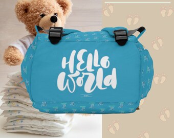 Multifunctional SCBC "Hello World" Diaper Bag.Baby Bag, New Mom, Infant Apparel, Baby Accessories, Baby Boy, Baby Girl, Backpack, Diaper Bag