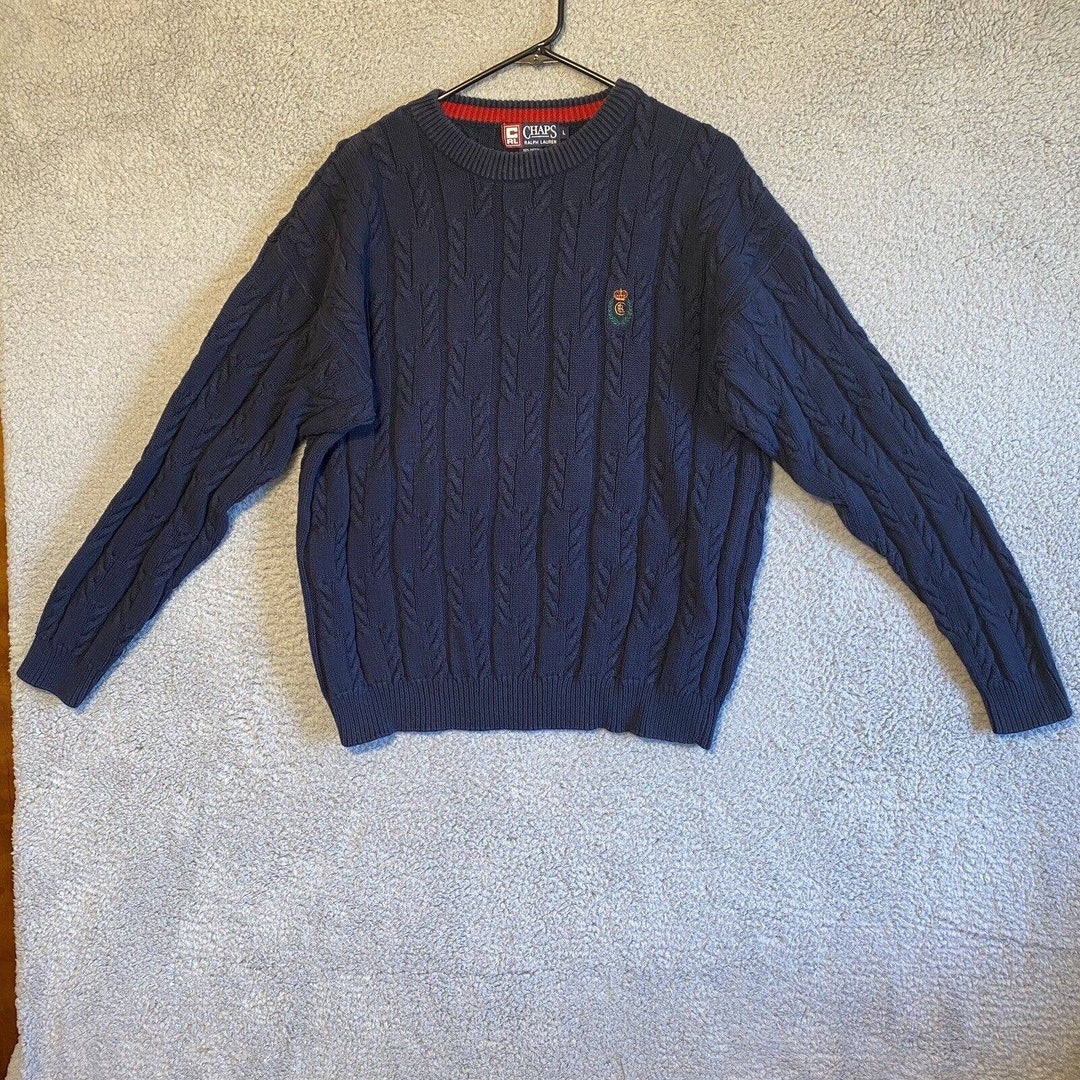 90'S Ralph Lauren CHAPS HAND FRAMED cable knit cotton sweater, men's size M / eaa381065 main image 0