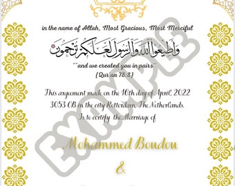 Contratto Nikkah, contratto di matrimonio islamico, Deed Islam, certificato Nikkah, Nikah, Nika nama, Nikkah Zertifikat, matrimonio, matrimonio
