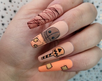 Fall Scarecrow Nails|Press On Nails|Handmade Nails