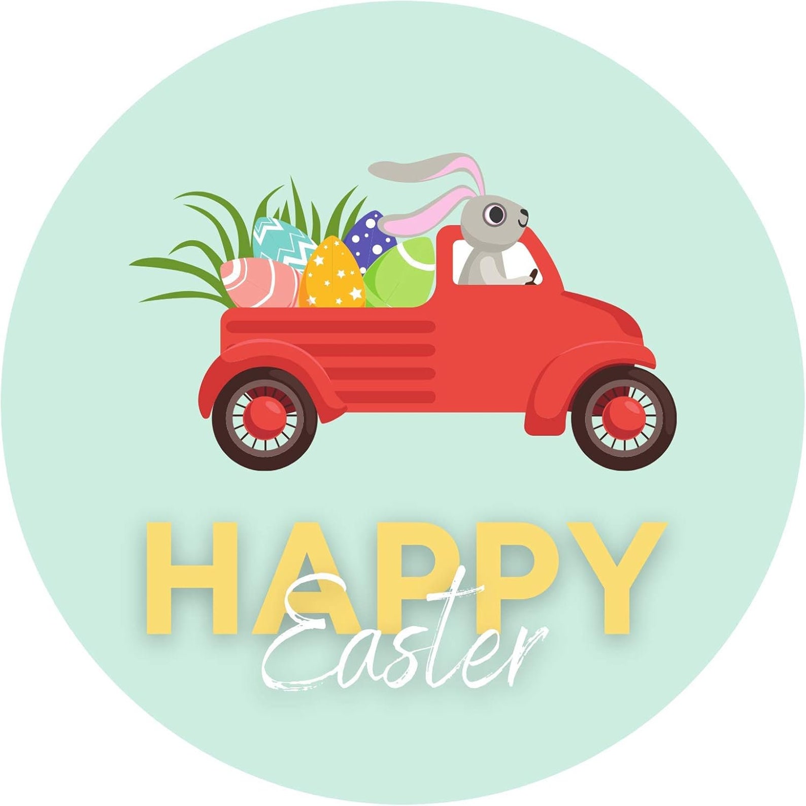 Happy Easter Car Magnet, Seasonal Decoration, Cute Bunny Driving Red ...