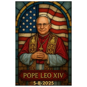Adesivo per candela raffigurante il nuovo Papa Leone XIV, con ritratto divino, ricordo religioso con bandiera americana, decorazione cattolica per altari o ufficio, 13 cm.