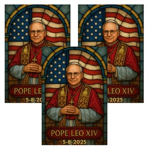 Adesivo per candela raffigurante il divino Papa Leone XIV, con motivo religioso in vetro colorato, decorazione cattolica per altari, 13 cm (confezione da 3)