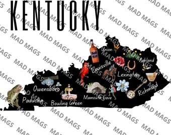 Kentucky State Digital Artwork Collage, Bluegrass State Print Out Art, PNG and JPG Files Offered