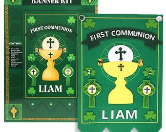 First Communion Felt Banner Kit Irish Catholic, Church and Sunday School Craft Activity, Pew Decoration, 12 x 9 Inches