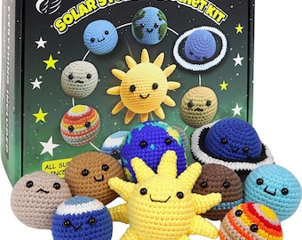 Solar System Crochet Kit, Outer Space Amigurumi for Beginners, All Supplies Included, Step-by-Step Video Tutorials