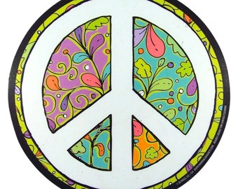 Hippie Peace Sign Magnet, Retro Styled Magnetic Decal for Fridge, Cars, Whiteboards and More, 5.5 Inches