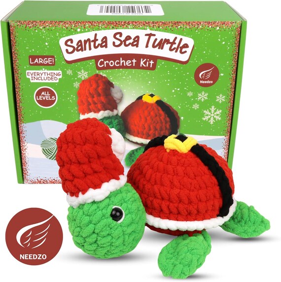 Needzo Christmas Santa Sea Turtle Crochet Kit For Beginners - All Supplies & Video Tutorial Included