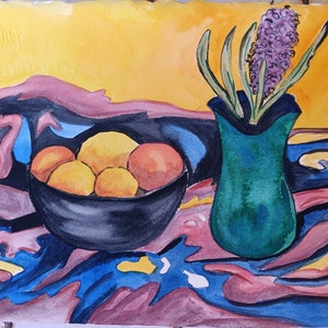 Natura morta con agrumi, acquerello nello stile di August Macke